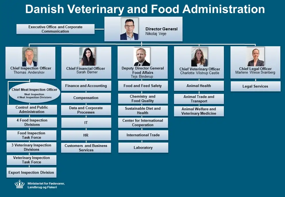 Organizational diagram of the Danish Veterinary and Food Administration