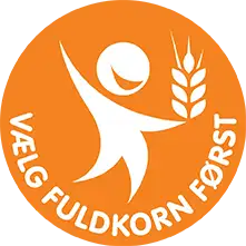 Logo for The wholegrain partnership with the text (in danish) vælg fuldkorn først